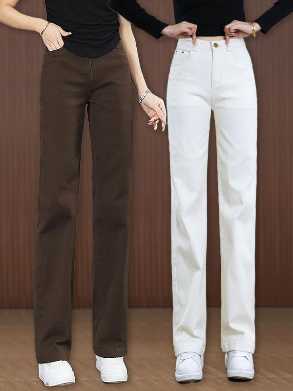 パンツ レディース コットン ストレートパンツ 春秋 高腰 ゆったり ワイドレッグ 洗い加工 カジュアル..