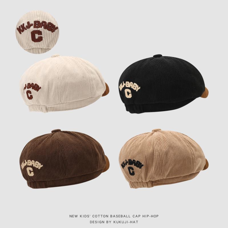 ベレー帽 キッズ 子供用 短つば 秋冬用 コットン混紡 painter 帽 防寒 帽子 ブラック ベージュ ピンク ..