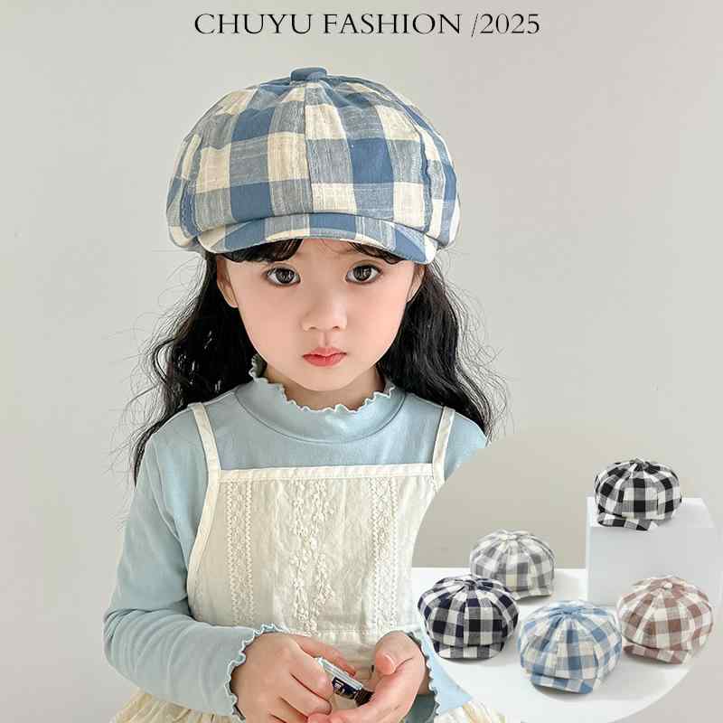 帽子 キッズ 子供用 ベレー帽 ハンチング帽 春秋 格子柄 コットン 紫外線対策 日よけ 通気性