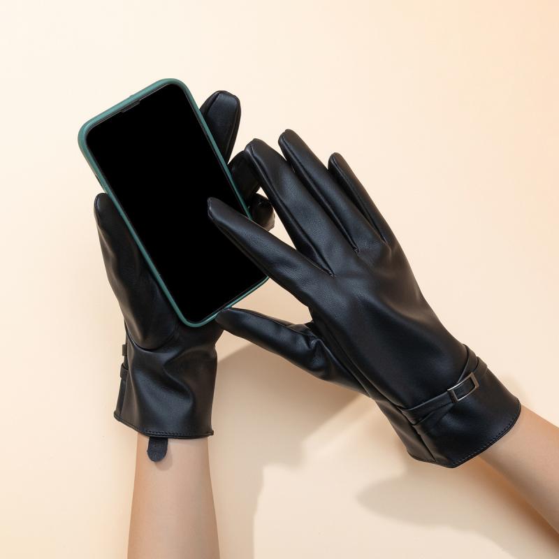 手袋 レディース 女性用 レザー手袋 タッチスクリーン対応 防風 防水 保温 グローブ アウトドア ドライブ バイク おしゃれ ブラック系