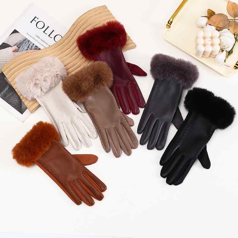 手袋 レディース スエード PUレザー 切り替え 秋冬 防寒 暖かい 裏起毛 スマートフォン対応 通勤 通学 南瓜色