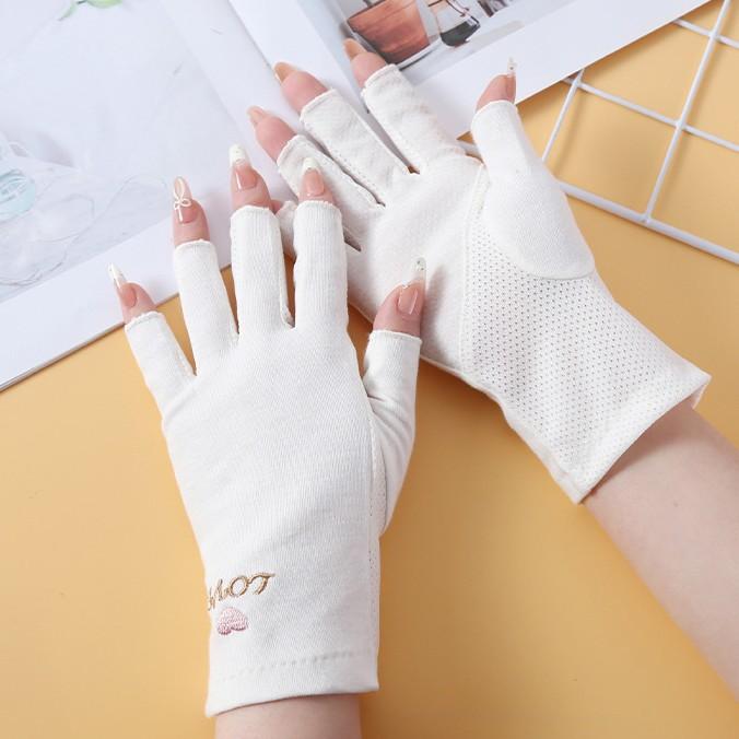 手袋 レディース UVカット 接触冷感 運転用手袋 スマートフォン対応 日焼け止め 薄手 通気性 ハート柄 綿 かわいい ガーリー(4)