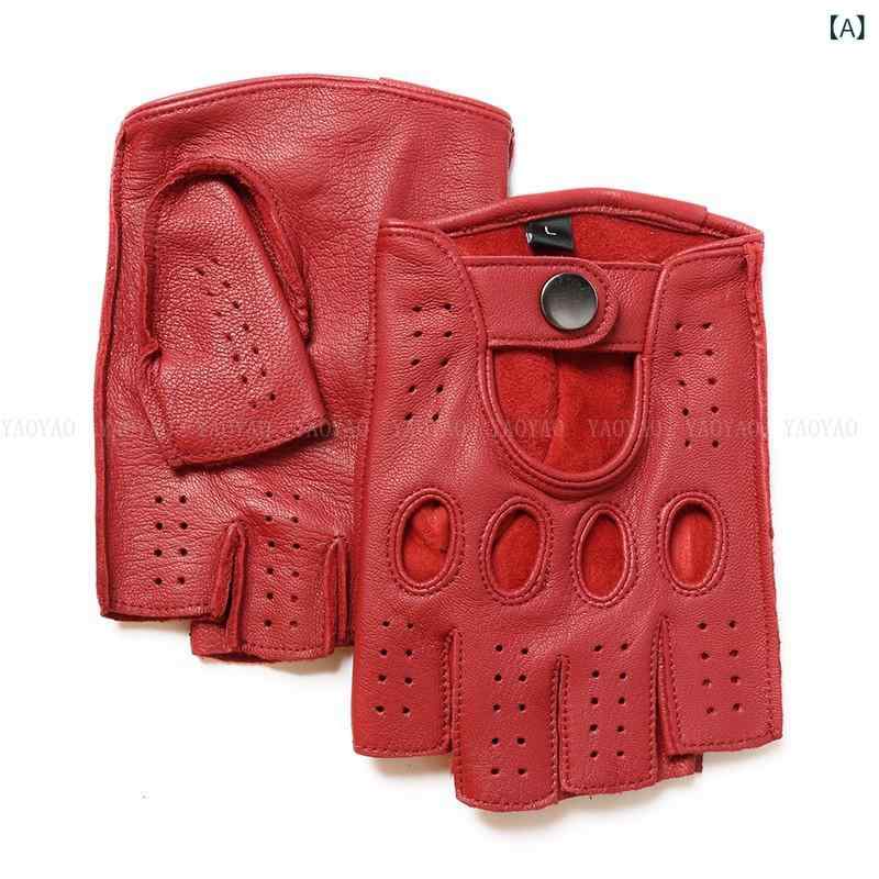 手袋 メンズ 男性用 本革 ドライビング バイク グローブ パンチング 通気性 レトロ ヴィンテージ オートバイ 運転 接触冷感 春(4)