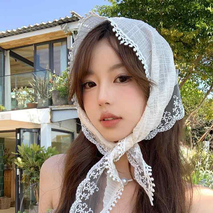 ヘアバンド レディース 三角巾 レース スカーフ バンダナ かわいい ヘアアクセサリー ガーリー ファッ..