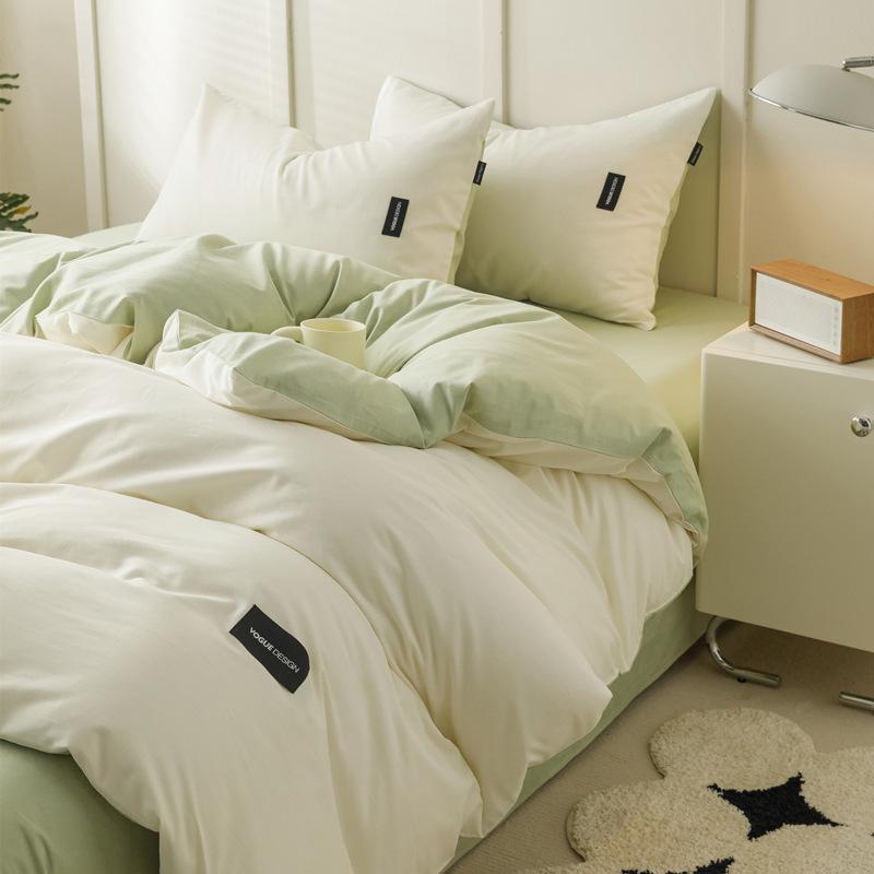 布団カバー ベッドシーツ 3点セット 4点セット シングル セミダブル ダブル 綿100％ ベッド用品 寝具 纯色 吸湿性 通気性 斜纹 白 ブルー 青 緑 グリーン 紫 パープル