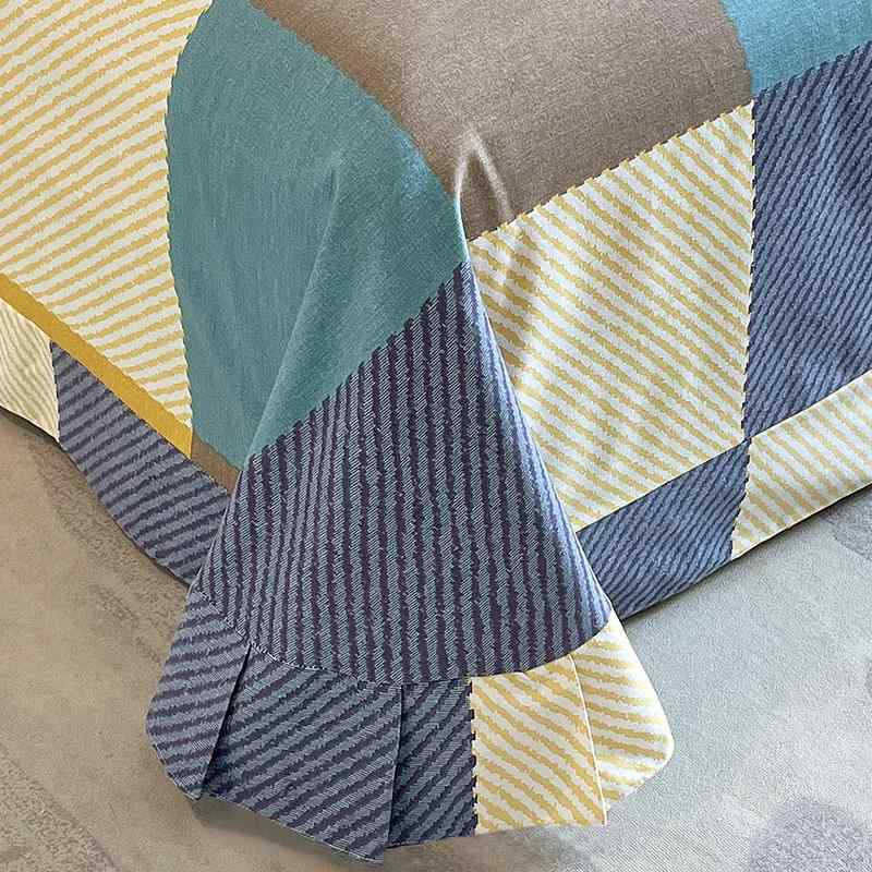 ベッドシーツ シングルサイズ 綿100% 厚手 フラットシーツ ベッドスカート付き 幾何学模様 1.2m 1.5m 1..