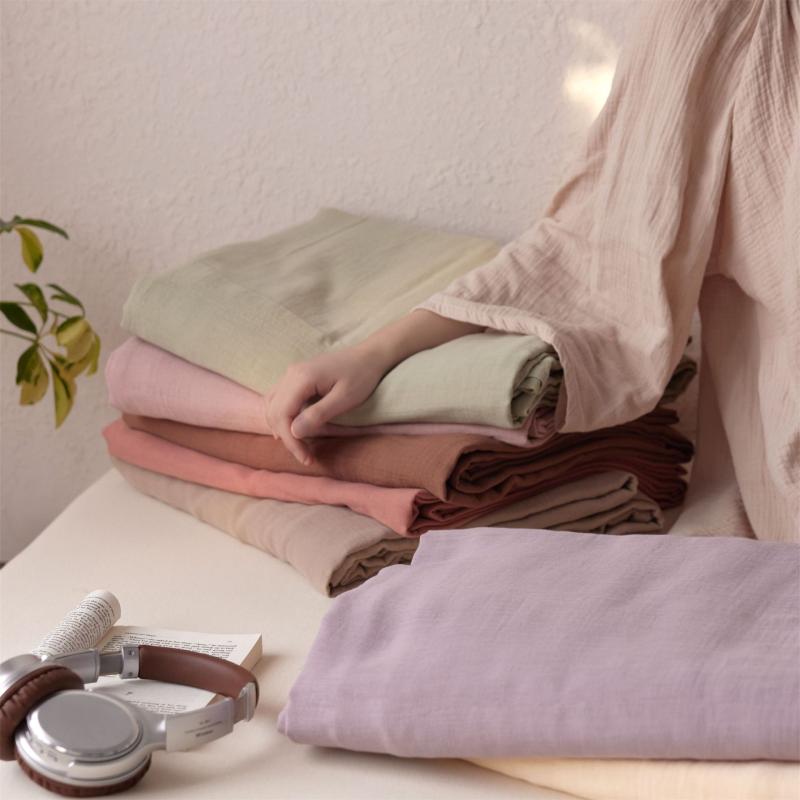 ベビー&amp;キッズ 寝具カバー 全綿100% 皺加工 ベッドシーツ 無地 シングル ダブル 洗える パープル ..