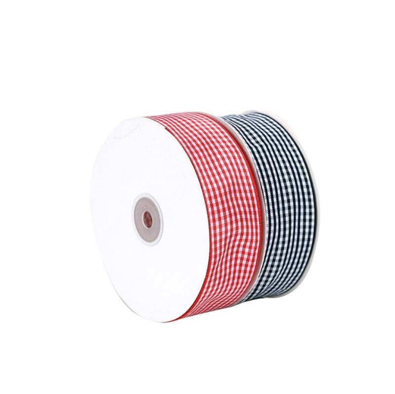 リボン 格子柄 ポリエステル 服飾雑貨 DIY 裁縫 ケーキ ギフト ラッピング 赤 オレンジ ピンク 緑 青 ..