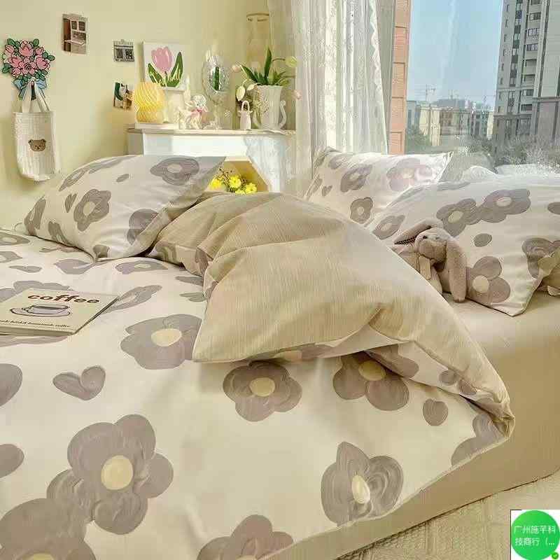 寝具 レディース メンズ 水洗綿 ベッドシーツ 掛け布団カバー 枕カバー 4点セット 厚手 学生 寮 寝室 ..