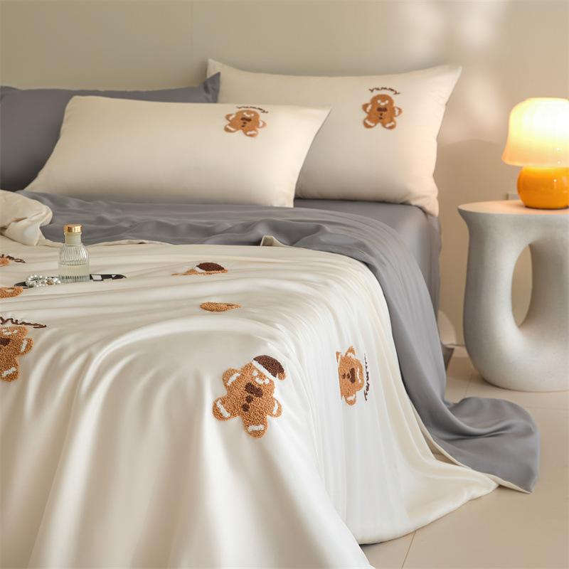 布団カバー ベッドシーツ 枕カバー 4点セット 春夏 寝具 水洗い加工 接触冷感 再生繊維 デイジー 花柄