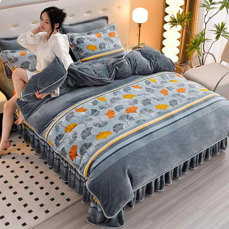 布団カバー 3点セット 4点セット あったか ミルク ベルベット ベッドスカート 寝具セット 厚手 花柄 ス..