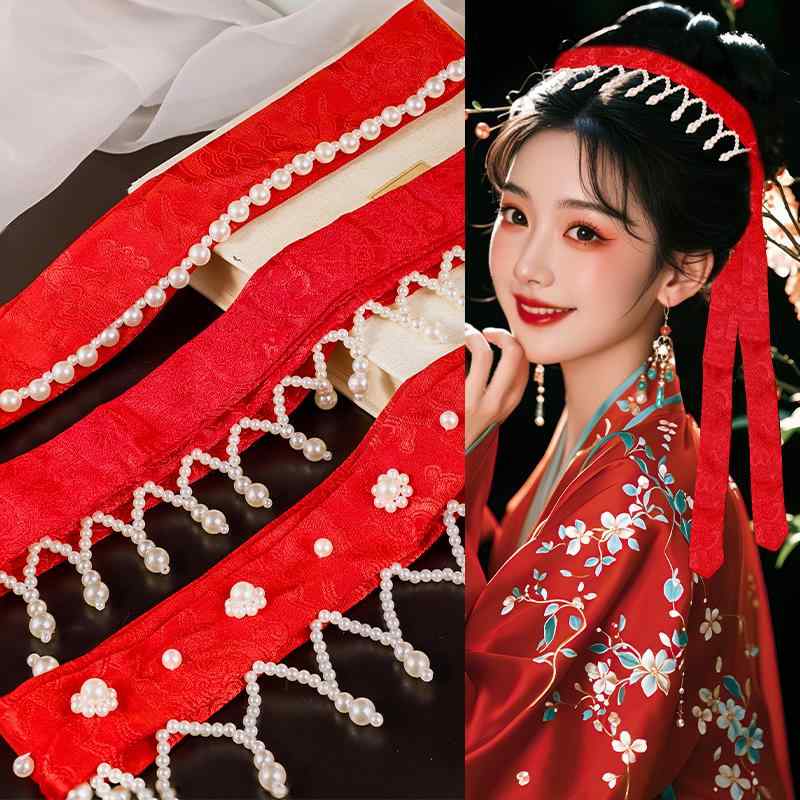 ヘアアクセサリー レディース ヘアバンド 古風 髪飾り パール 吊り下げ飾り 束ね髪 ロープ チャイナ風 ..