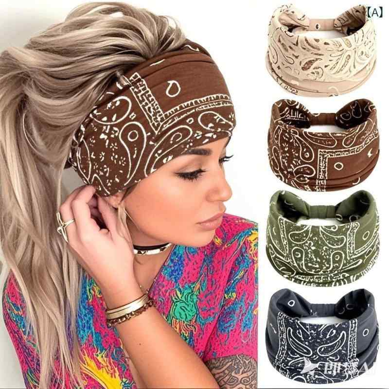 ヘアバンド レディース ボヘミアン柄 スポーツ柄 ワイド ターバン ヘアアクセサリー スカーフ バンダナ..