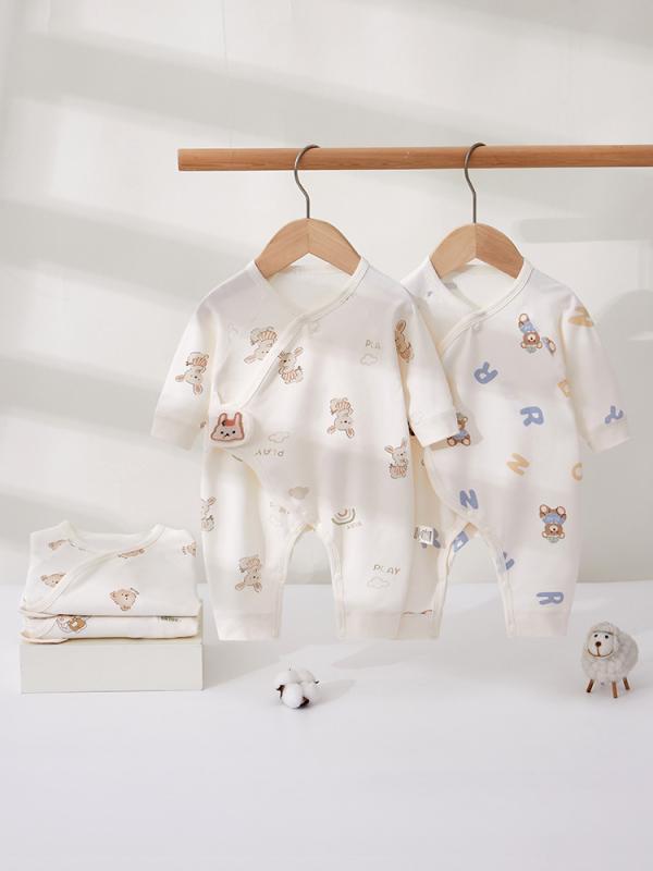 ベビー服 新生児 赤ちゃん 春秋 長袖 ロンパース 綿100% 無地 蝶の形 前開き 調整可能 マジックテープ ..