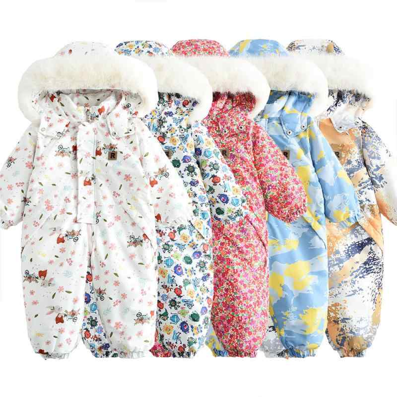 ベビー服 冬物 花柄プリント カバーオール ロンパース ジャンプスーツ 中綿入り アウター 防寒 普段使..