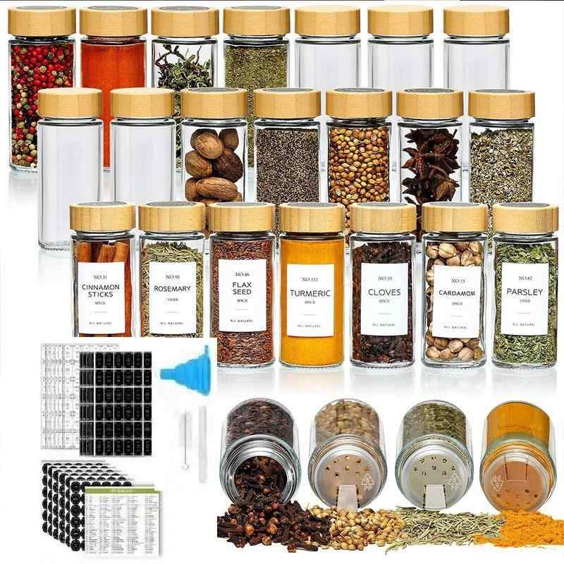 調味料入れ ガラス製 スパイスボトル 竹製蓋付き 120ml 丸型 12個セット 24個セット キッチン 容器 瓶 ..