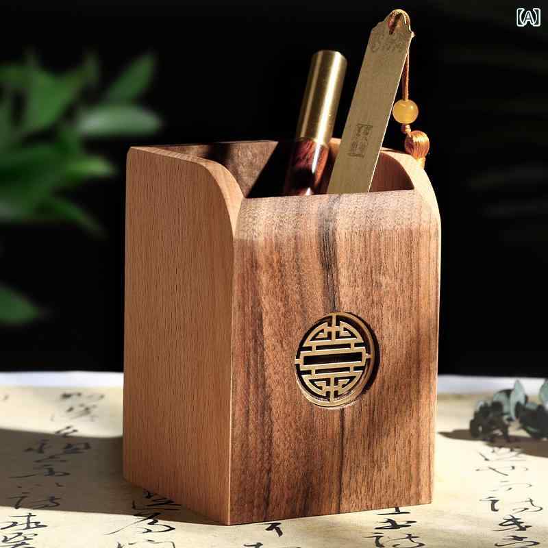 筆筒 木製 メンズ レディース ペン立て デスク収納 文房具収納 オフィス用品 レトロ 中国風 おしゃれ ..