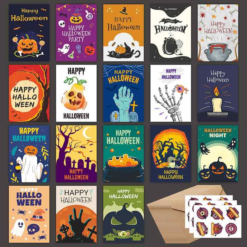 ハロウィン カード パーティー用品 幽霊 かわいい カートン グリーティングカード ポストカード 18枚