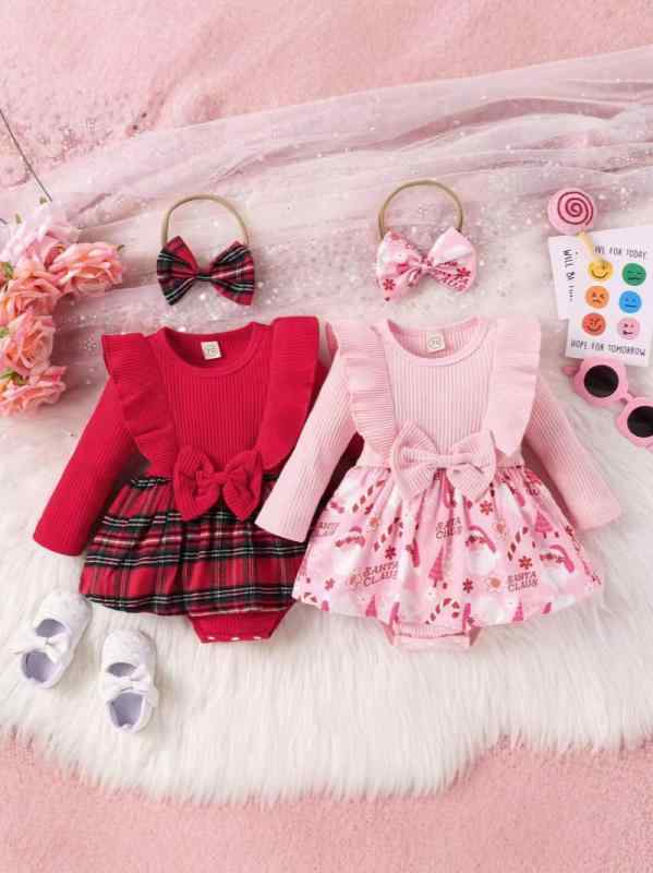 ベビー クリスマス ロンパース 女の子 長袖 カバーオール 春秋 新生児 蝶結び ニット かわいい 普段使..