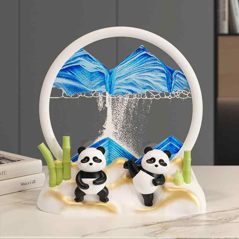 砂時計 3Dアート パンダ 流砂画 オブジェ インテリア 雑貨 樹脂 ガラス 細砂 リビング デスク 卓上 癒..