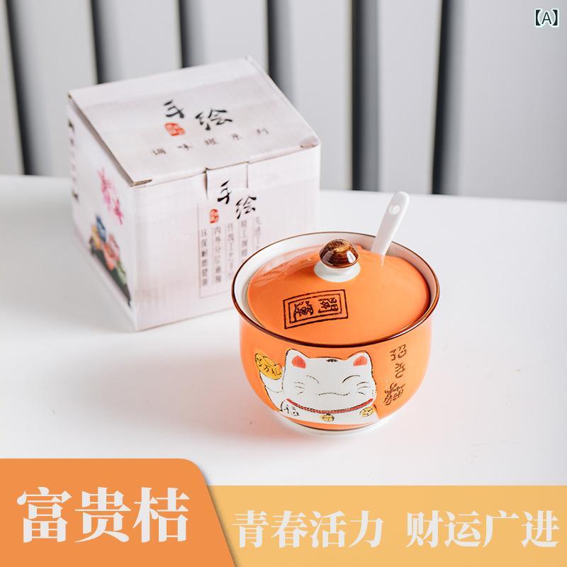 調味料入れ かわいい 陶器製 スパイスボトル 塩 コショウ入れ 調味料容器 蓋付き 手書き風 カートゥー..