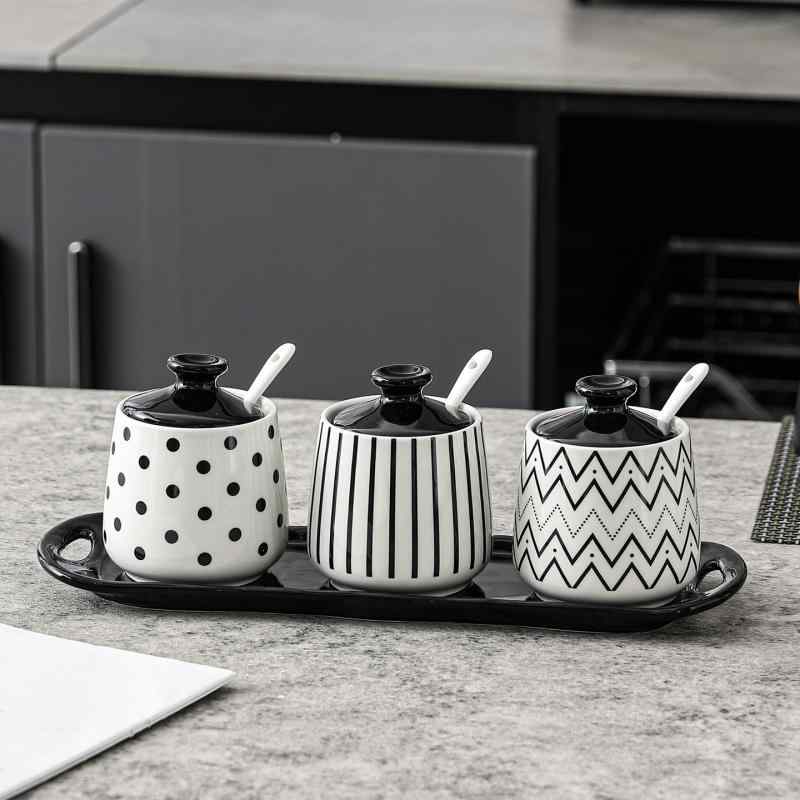 調味料入れ かわいい 陶器 オイルボトル セット 家庭用 キッチン 塩 砂糖 スパイス 容器 レトロ ドット..