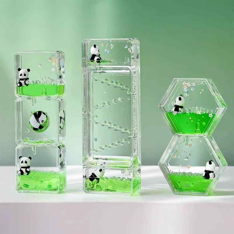 砂時計 かわいい 熊猫 デスクオーナメント オイル漏れ 減圧 子供 ギフト 南瓜車 筆挿し 滑り台 三方 発..