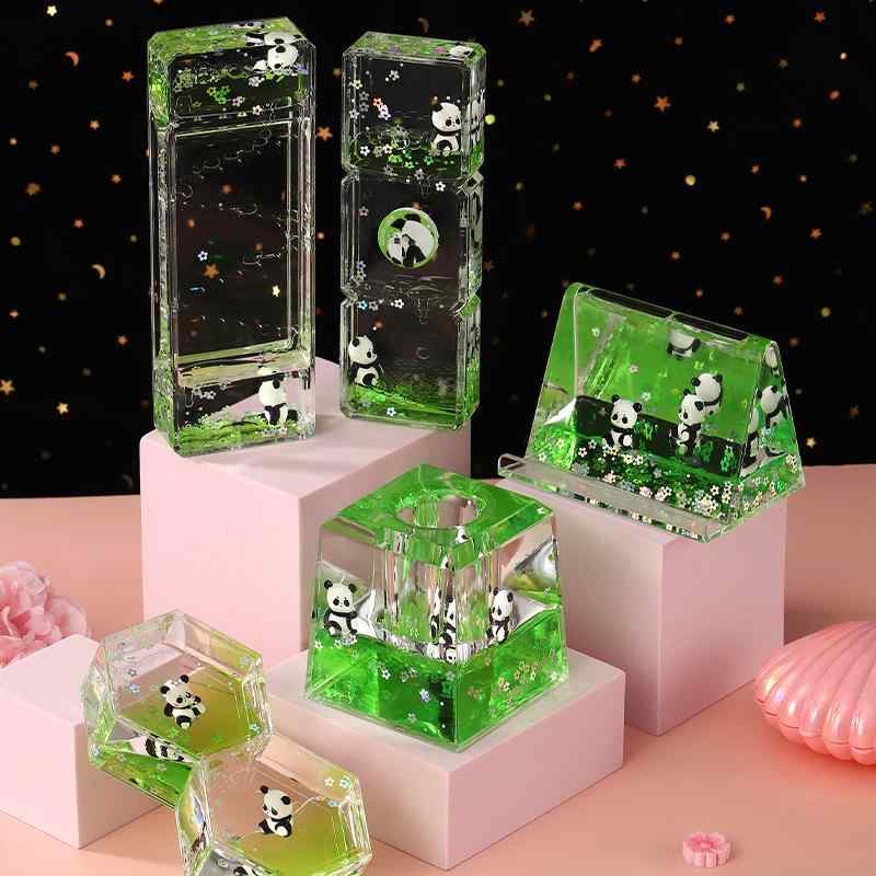 置物 オブジェ パンダ 熊猫 アクリル製 樹脂製 オイル入り 砂時計 砂アート 液体 菱形 正方形 かわいい..
