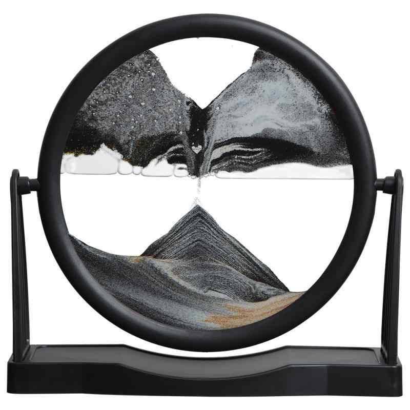 砂時計 インテリア 3D アート オブジェ 流砂 置き物 円形 ガラス製 デスク リビング 寝室 ギフト 誕生..