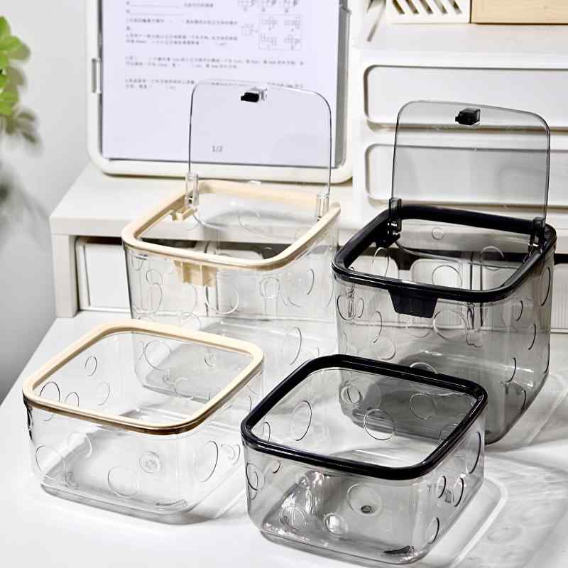 ゴミ箱 レディース ヘアゴム収納ボックス フタ付き 透明 プラスチック製 おしゃれ かわいい 家庭用 多..