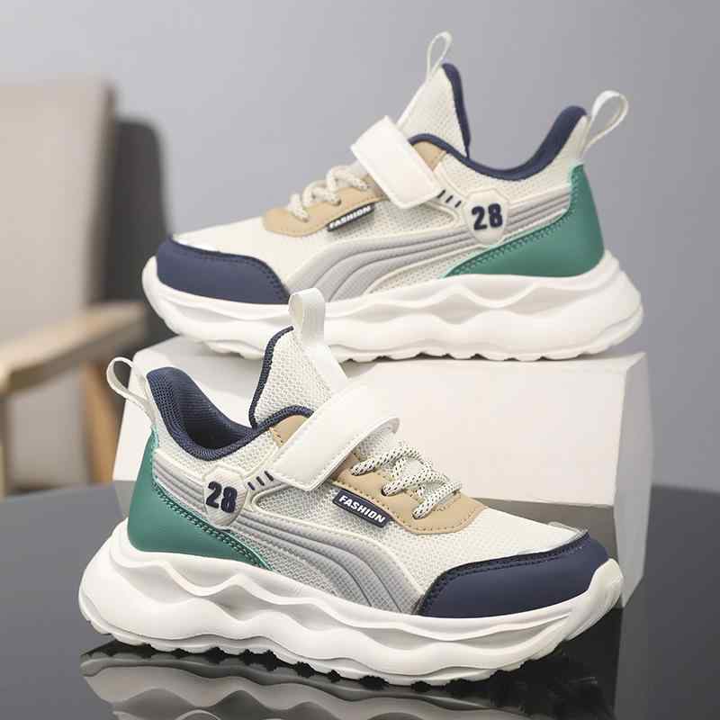 子供用スニーカー 男の子 メッシュ スポーツシューズ 通学履き マジックテープ 運動靴 軽量 白 深青 黒..