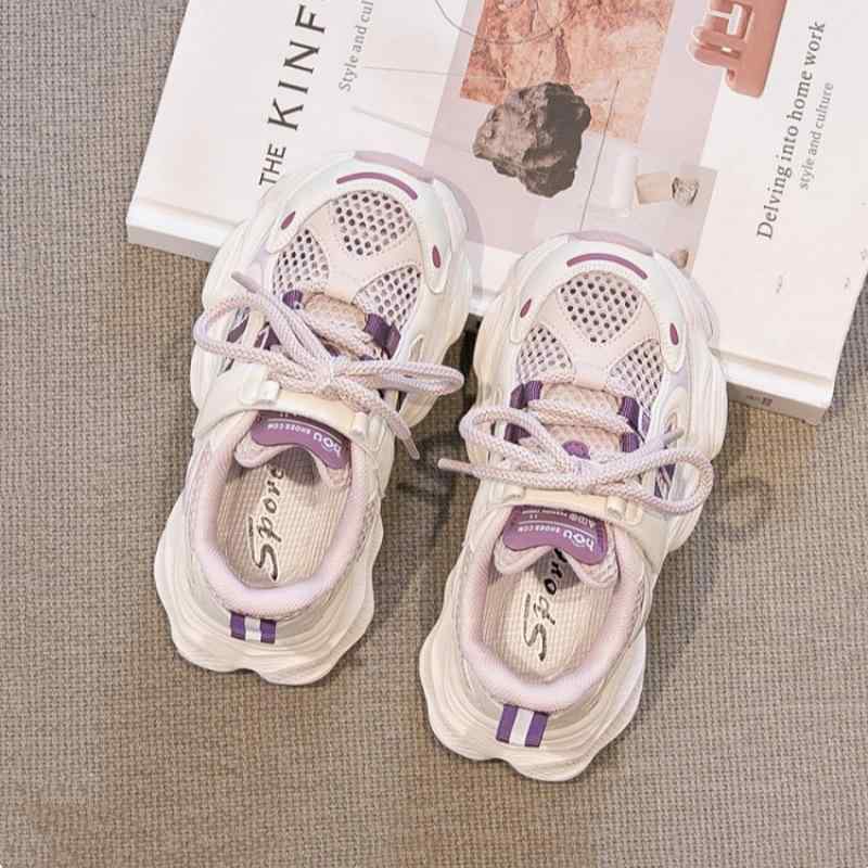 スニーカー キッズ 女の子 子供靴 メッシュ 通気性 滑り止め 衝撃吸収 スポーツ 運動靴 春夏 パープル ..