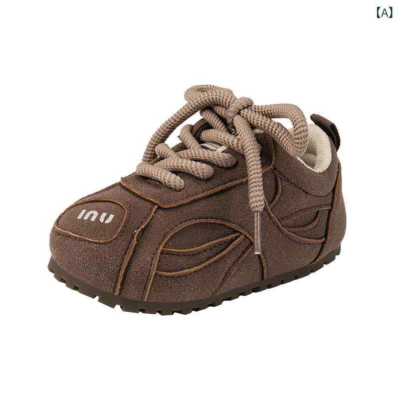 ベビー シューズ 春秋 柔らかい底 男の子 女の子 幼児 運動靴 カーキ色 灰色 滑り止め 耐摩耗性 レースアップ ローカット