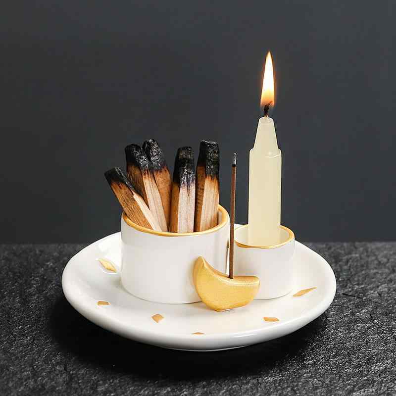 キャンドルスタンド 香炉 北欧 聖木 セージ アロマ 炉 陶器 台座 香立て ペルー聖木 燃焼皿 リラックス..