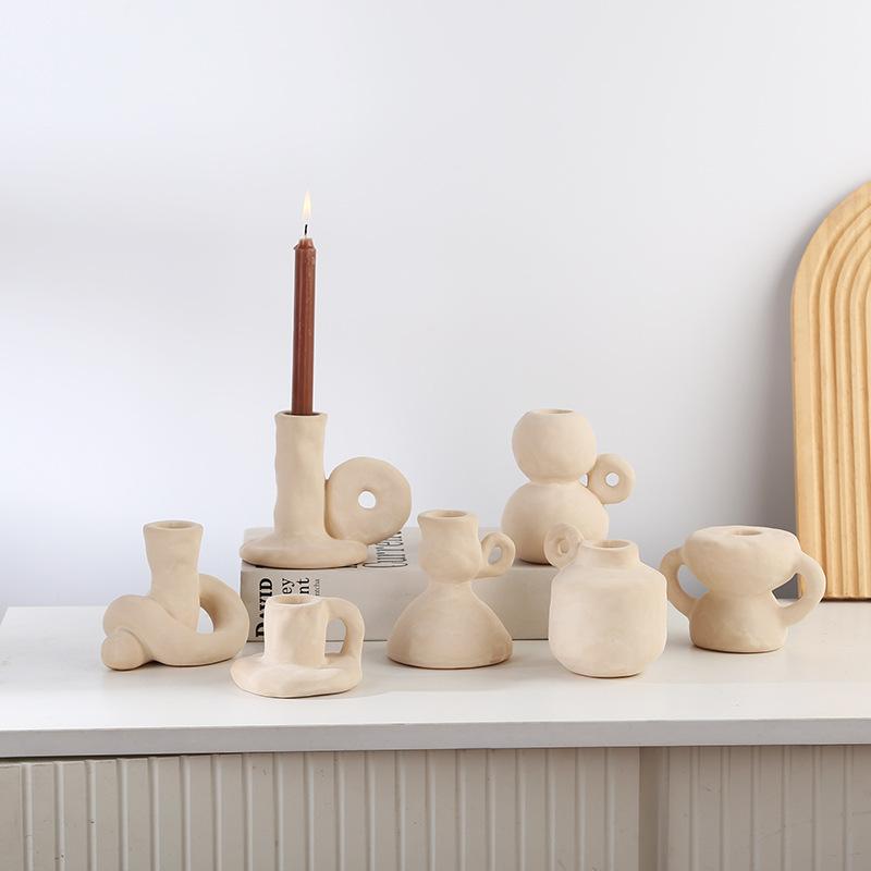 燭台 インテリア雑貨 陶器製 アースカラー マット 異形デザイン 防烫ハンドル リビング ダイニング デスク 飾り オブジェ アースカラー クリス...