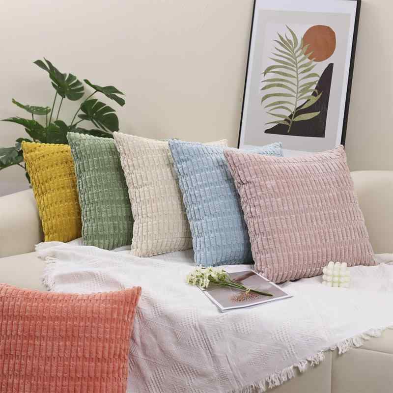 クッション 北欧 INSスタイル コーデュロイ 無地 ソファ 椅子 車内用 草緑 奶白色 水緑 粉色 黄色 白色..