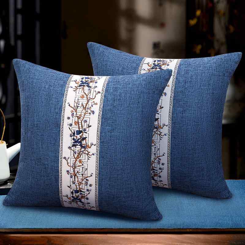 クッション 中式 コットン リネン ソファ 背もたれ クッションカバー ベッド ヘッド ソフトバッグ 幾何..