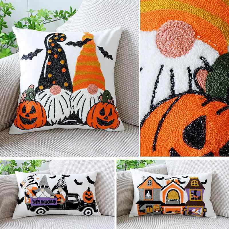 クッションカバー ハロウィン レディース 南瓜 カートゥーン タオル刺繍 キャンバス ソファ 枕カバー ..