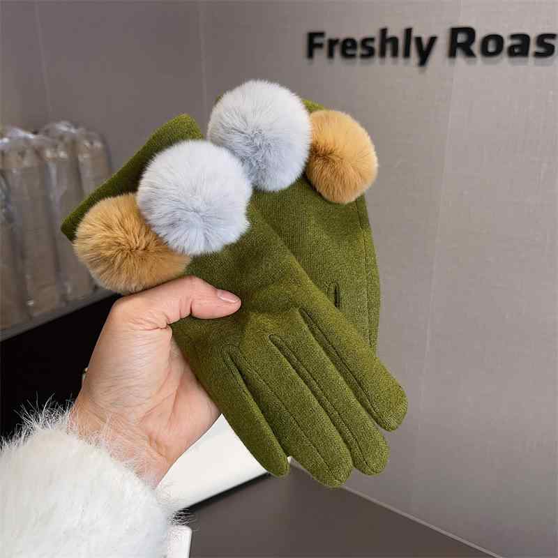 手袋 レディース 秋冬 羊毛 スマートフォン対応 手袋 果緑色 フォックスファー 手袋 暖かい 防寒 グローブ スマートフォン対応 かわいい 手袋 ウール ニット 手袋 裏起毛 手袋(4)