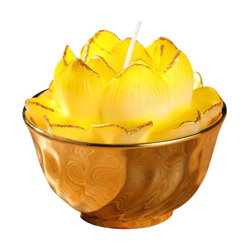クリスマス ろうそく 花形 蓮の花 キャンドル 金碗 七彩 手作り パラフィン ピンク イエロー レッド ブ..