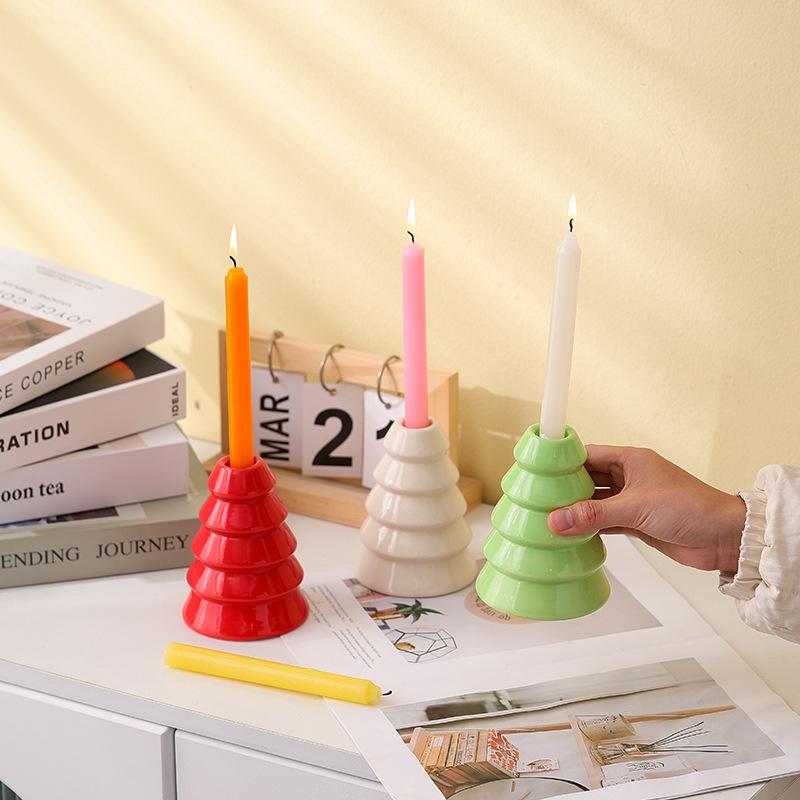 クリスマス 雑貨 陶器製 クリスマスツリー 燭台 キャンドルスタンド インテリア 置物 デスクトップ テ..