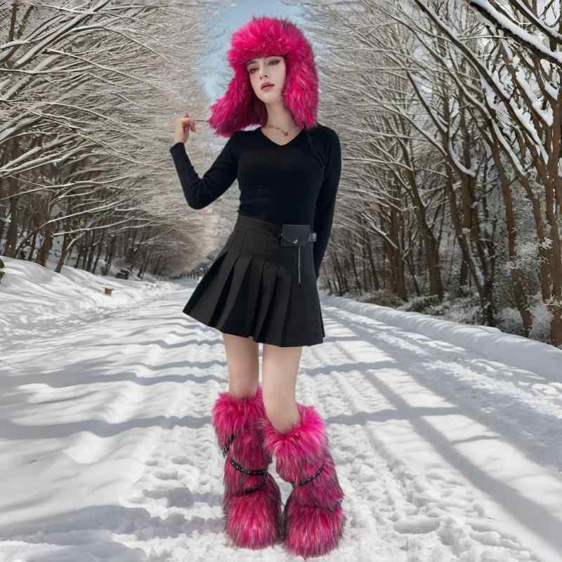 帽子 & 耳あて & ブーツ レディース 防寒 スノーブーツ ファー あったか ローカット EVA底 カジュアル 2点セット ブラック ベージュ グレー レッド...