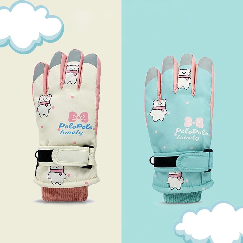 手袋 子供用スキー手袋 女児用 裏起毛 かわいい 防寒 手袋 小学生 雪遊び 滑り止め パープル 湖ブルー ..
