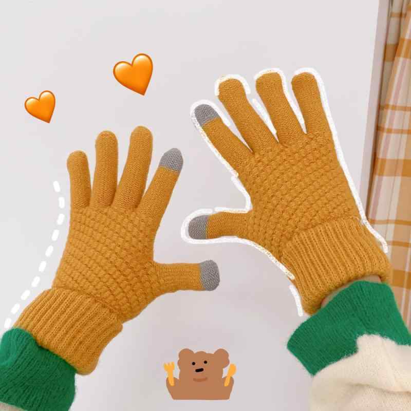 手袋 レディース 防寒手袋 スマートフォン対応 ニット手袋 裏起毛 厚手 かわいい 秋冬 白色 グレー 黒..