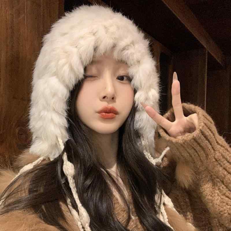 ニット帽 レディース 秋冬 防寒 暖かい 真 兎毛 ラビットファー 厚手 裏起毛 ポンポン付き 大判 ゆった..