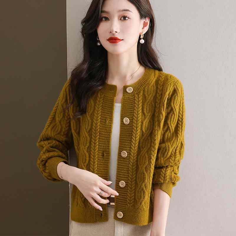 ニット カーディガン レディース 秋冬 韓国風 無地 ラウンドネック 長袖 厚手 ニット トップス ゆった..