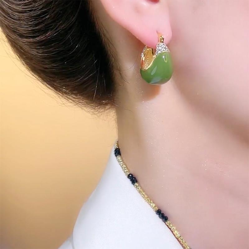イヤリング レディース アボカドグリーン ドロップ型 幾何学模様 レトロ エレガント 高見え 揺れる パ..