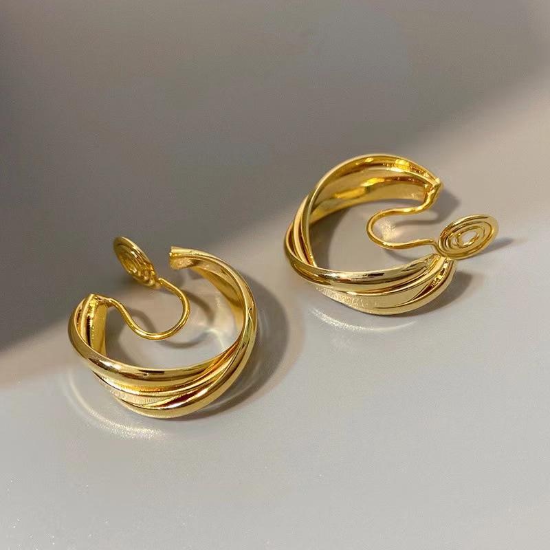 イヤリング レディース 蚊取り線香風 サークル イヤリング 電気メッキ加工 ノンホールピアス イヤーカ..