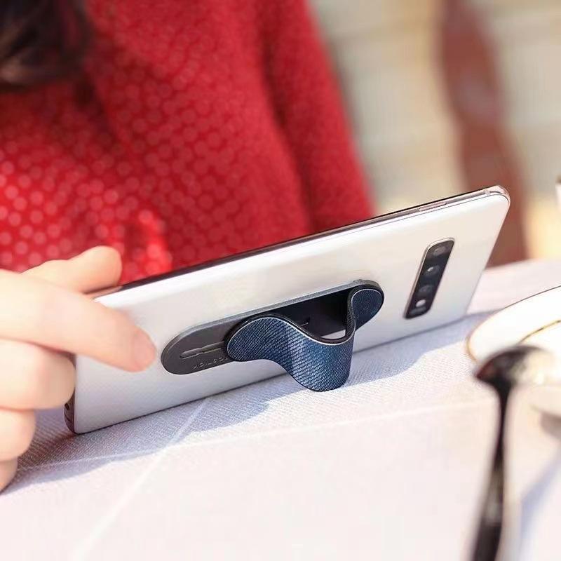 スマホリング 牛革 デニムカラー バンカーリング スタンド機能 薄型 落下防止 片手操作 シンプル 無地 レザー ホールドリング