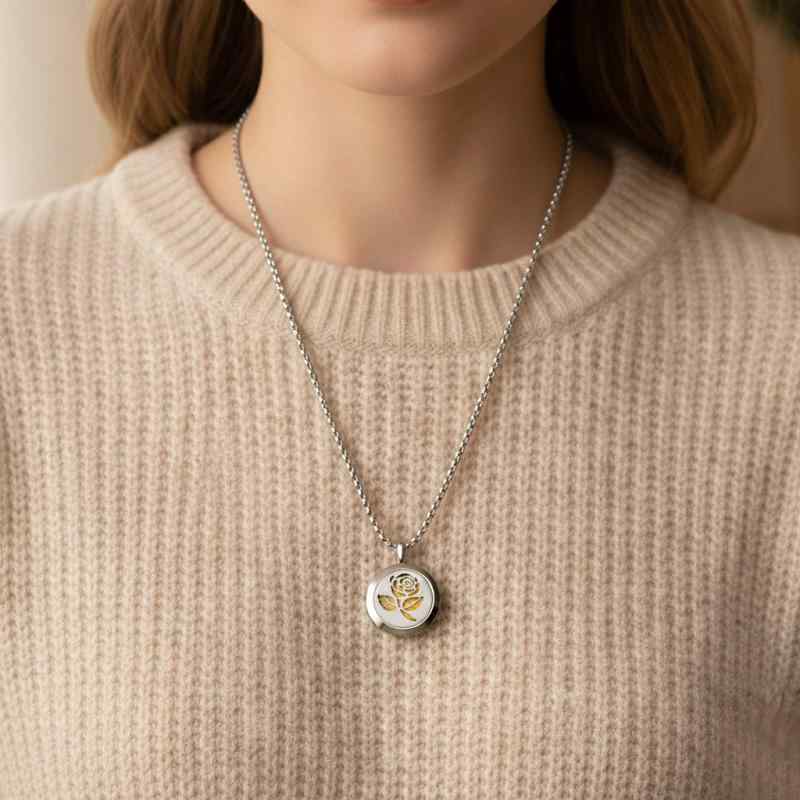 ネックレス ステンレス 香水 拡散器 アロマ ディフューザー ボックス 2.2cm 散香 ペンダント カップル ..